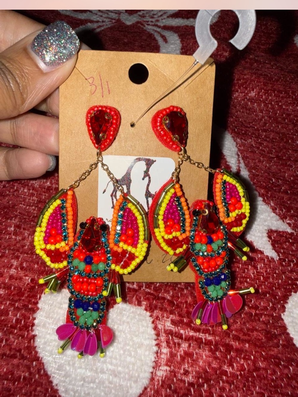 Beaded Lobster Statement Earrings - Multicolor